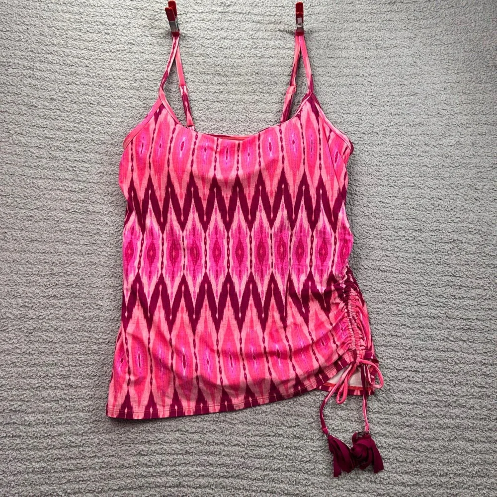 Beach House Tankini Top Ikat Ruched Pink 8 Boho Tropical Resort Swimwear Tankini